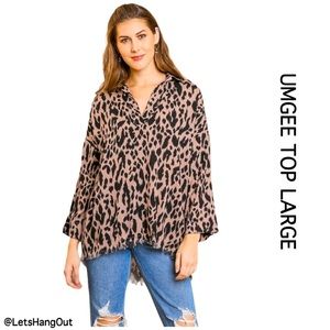 Umgee Large Animal Print Long Sleeve V-Neck Tunic Closing Closet